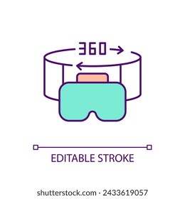 Panoramic VR headset RGB color icon. Personal device for metaverse exploration. Virtual reality world technology. Isolated vector illustration. Simple filled line drawing. Editable stroke