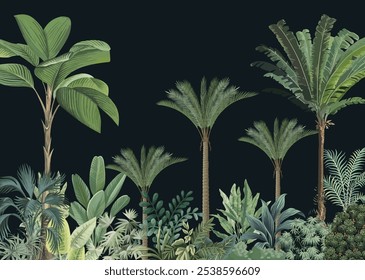 Panoramic wallpaper, Tropical Garden Mural, House Decor Printed Design. 