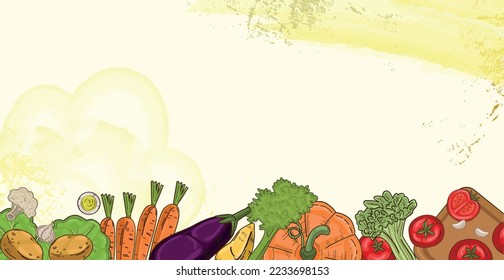 Panoramic white background set of eco vegetables - Vector illustration