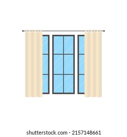 Panoramic window with blinds. Isolated. Flat style. Vector illustration