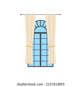 Panoramic window with curtain. Isolated Cartoon style. Vector illustration