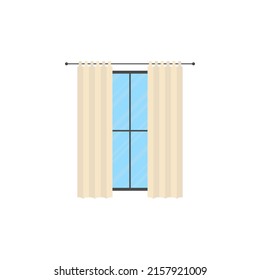 Panoramic window with curtain. Isolated. Flat style. Vector illustration