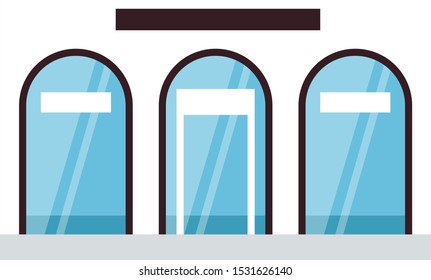 Panoramic window, element of building, shiny casement isolated on white. Exterior of skyscraper, glass sign, geometric icon, house construction vector