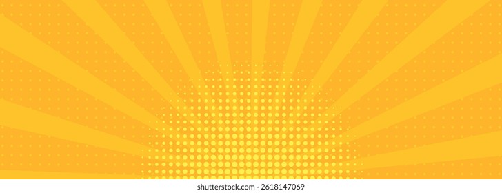 Panoramic yellow comic zoom with lines - Vector illustration