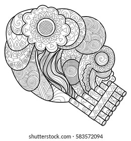 Panpipe coloring book vector illustration. Black and white lines. Lace pattern