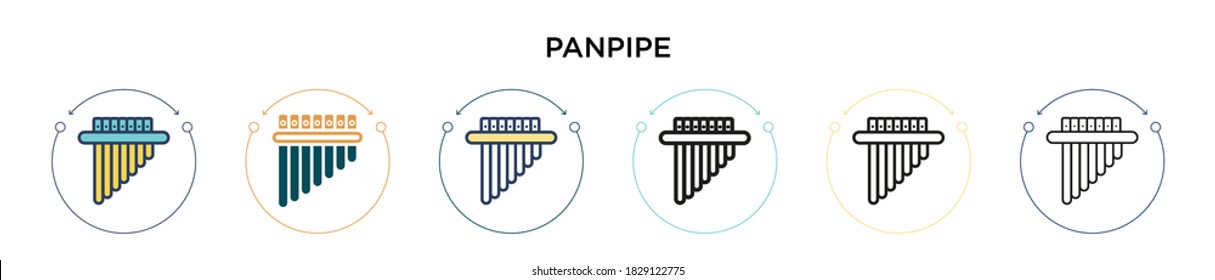 Panpipe icon in filled, thin line, outline and stroke style. Vector illustration of two colored and black panpipe vector icons designs can be used for mobile, ui, web