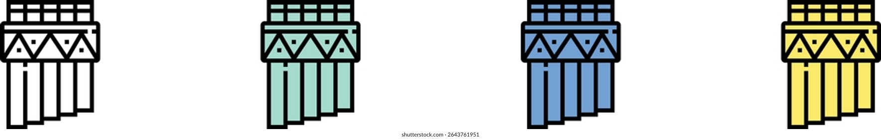 panpipe icon. Outline, Green, Blue and Yellow Style Design Isolated On White Background