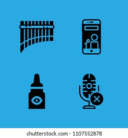 panpipe, smartphone, eye drops and microphone icons vector in sample icon set for web and graphic design