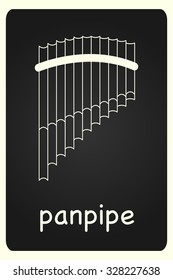 Panpipe vector image on chalkboard. Black and white picture. EPS 10