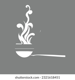 Pans icon in simple style. Cooking in a saucepan with steam, stirring, warm homemade food. Logos isolated on white background.