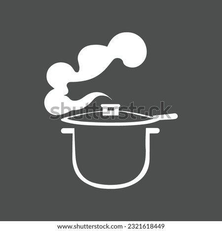 Pans icon in simple style. Cooking in a saucepan with steam, stirring, warm homemade food. Logos isolated on white background.
