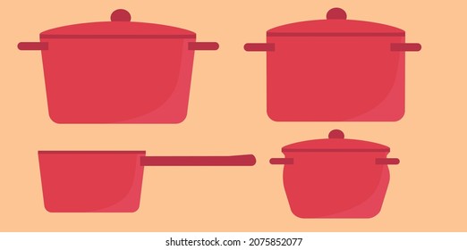 Pans for the kitchen. A set of pots for the kitchen. Different types of pots, cauldrons and saucepans for the kitchen.