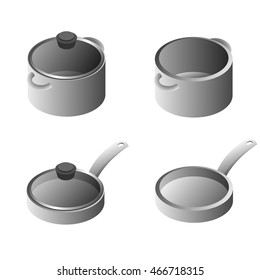 Pans and pots set isolated vector illustration