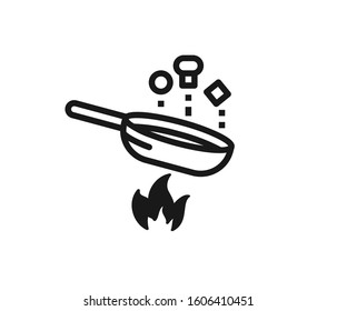 Pans and vegetables cooked icon, pan icon isolated sign