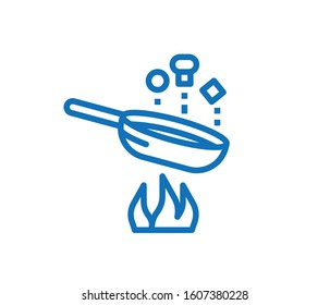 Pans and vegetables cooked icon, pan icon isolated sign