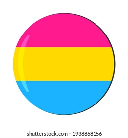 Pansexual Flag. Pink, Yellow And Blue Colors. Simple Isolated Circle Icon With Shadow On White Background. Sexual Identity Sign 2021. Vector Illustration. Pride Symbol.