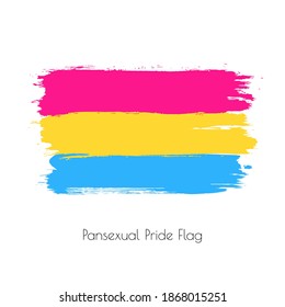 Pansexual lgbt vector watercolor flag. Hand drawn ink dry brush stains, strokes, stripes, horizontal lines isolated on white background. Painted colorful symbol of non-binary, pride, rights equality.