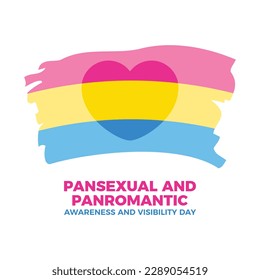 Pansexual and Panromantic Awareness and Visibility Day vector illustration. Panromantic grunge flag with heart shape icon isolated on a white background. Panromantic paintbrush flag vector