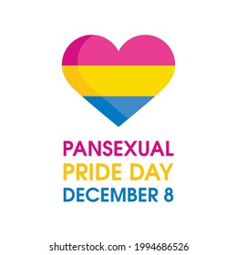 Vector del Día del Orgullo Pansexual. Bandera pansexual en el vector del icono de forma cardíaca. Elemento de diseño LGBT aislado en un fondo blanco. Afiche del Día del Orgullo Pansexual, 8 de diciembre. Día importante