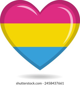 Pansexual pride flag in heart shape vector illustration