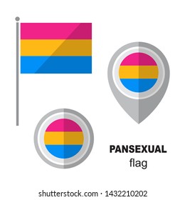 Pansexual pride flag and map pointer. Gay pride symbol. Design element for banner, poster or leaflet. Flat design.