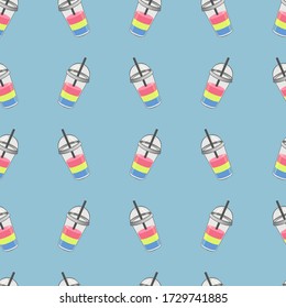 Pansexual seamless pattern with cute LGBT cups. Drink colored in pride flag. Isolated vector background, fabric and wrapping paper print