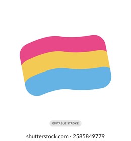 Pansexual waving flag icon. Pride rainbow flags sticker. LGBT symbol sign.