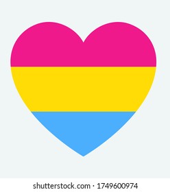 Pansexuality pride flag, in heart shape icon on white background, vector illustration