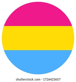 Pansexuality pride flag, round shape icon on white background