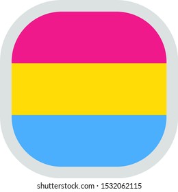 Pansexuality pride flag, rounded square shape icon on white background, vector illustration