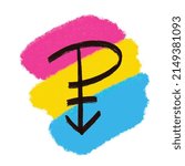 Pansexuality symbol hand drawn with black ink brush stroke on artistic paint background in color of pansexual flag. LGBTQ community gender group sign. Vector illustration