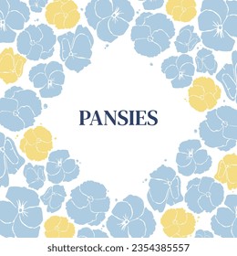 Pansies, garden flowers. Vector illustration in a flat style. Floral banner for text. For the design of cards, covers, greeting cards, packages, packaging