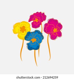 Pansies or  Indian cress postcard flowers. Useful as pattern