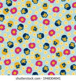Pansies, primroses and daffodils seamless pattern