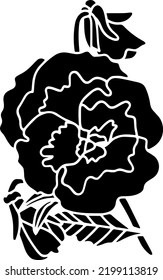 Pansies Vector Stencil, black and white