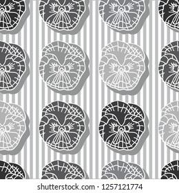 Pansy Decor-Flowers in Bloom seamless repeat pattern Background in Grey and White
