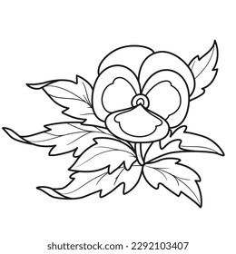 Pansy flower coloring book linear drawing isolated on white background