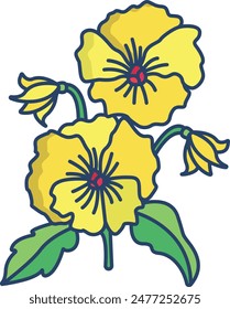 pansy flower linear color vector illustration