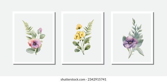 Pansy flower Watercolor illustration. Hand drawn underwater element design. Illustration for greeting cards, printing and other design projects.