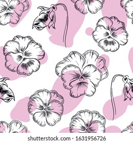 Pansy , flowers, botanical vector seamless pattern on white background. Concept for print, wallpaper, wrapping paper , cards 