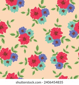 Pansy flowers, seamless floral pattern. Hand drawn floral illustration. Vector.