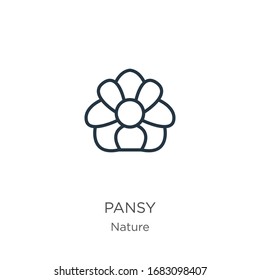 Pansy icon. Thin linear pansy outline icon isolated on white background from nature collection. Line vector sign, symbol for web and mobile