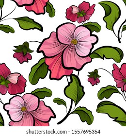 Pansy pattern on a white background.Bouquets of pansies in a seamless pattern.