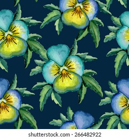 Pansy watercolor pattern. Vector illustration