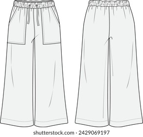 Pantalón de mujer, Ilustración vectorial de boceto plano de moda, CAD, Dibujo técnico, Dibujo plano, Plantilla, Mockup.