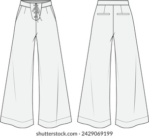 Pantalón de mujer, Ilustración vectorial de boceto plano de moda, CAD, Dibujo técnico, Dibujo plano, Plantilla, Mockup.