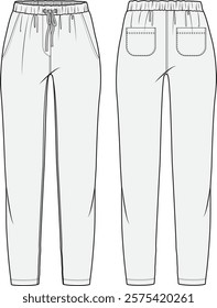 Women’s pant, Fashion Flat Sketch Vector Illustration, CAD, Technical Drawing, Flat Drawing, Template, Mockup.

