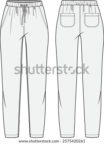 Women’s pant, Fashion Flat Sketch Vector Illustration, CAD, Technical Drawing, Flat Drawing, Template, Mockup.

