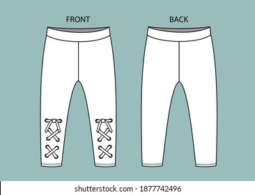 Pant for Kids girl front and back view.  Pant Isolated