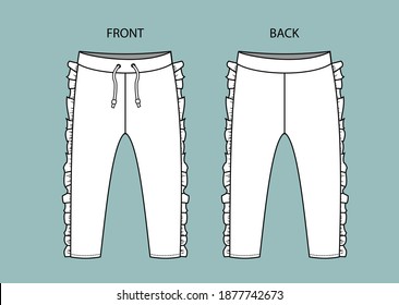 Pant for Kids girl front and back view.  Pant Isolated